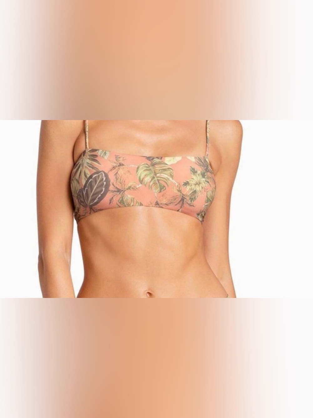 Boys + Arrows Hezeus Flamingo Coral Tropical Bandeau Bikini Top